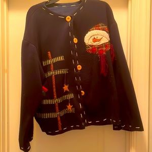 Vintage Christmas fleece sweater jacket